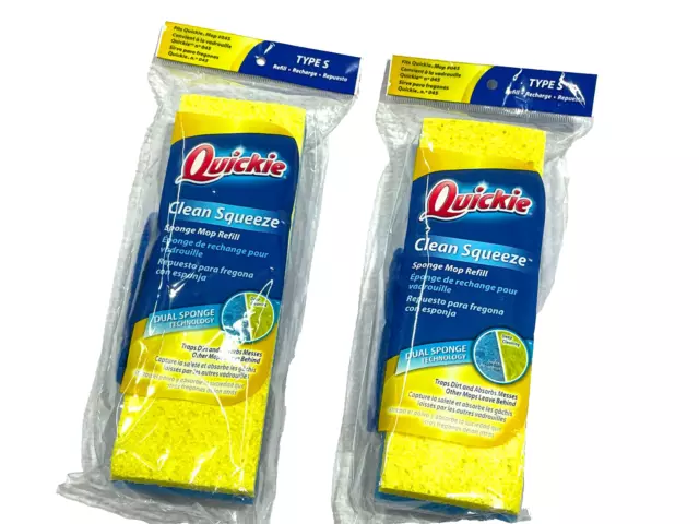 2 Quickie Mop - Type S - Sponge Refills  -  fits 045 Mop 'Clean Squeeze'  #0442