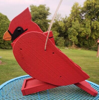 Large Red The Woodpecker Family Amish Handcrafted Bird Feeder Cardinal ‎12.5x20"