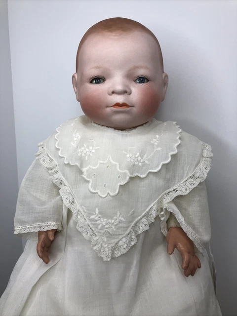 16.5” Antique German Bisque Head Cloth Body Bye Lo Celluloid Hands By Putnam #W