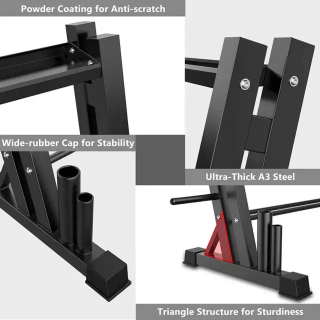 3-Tier Weights and Barbell Storage Rack for Barbell, Dumbbells, Kettlebells, and 2