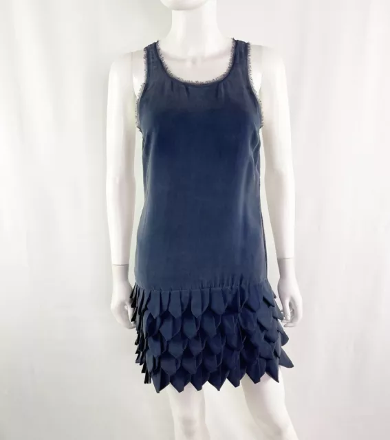 Alice + Olivia Navy Blue Sleeveless Silk Shift Dress with Ruffle Petals Size 4