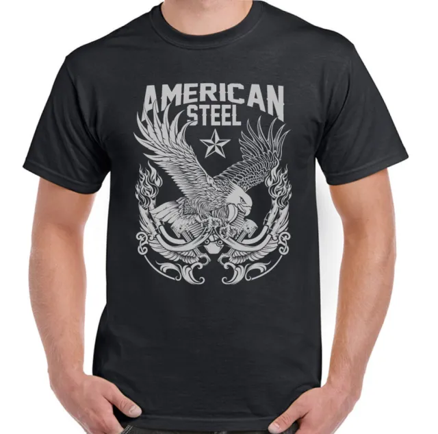 American Acciaio Uomo Biker T-Shirt Motocicletta Motore Aquila Moto Mc