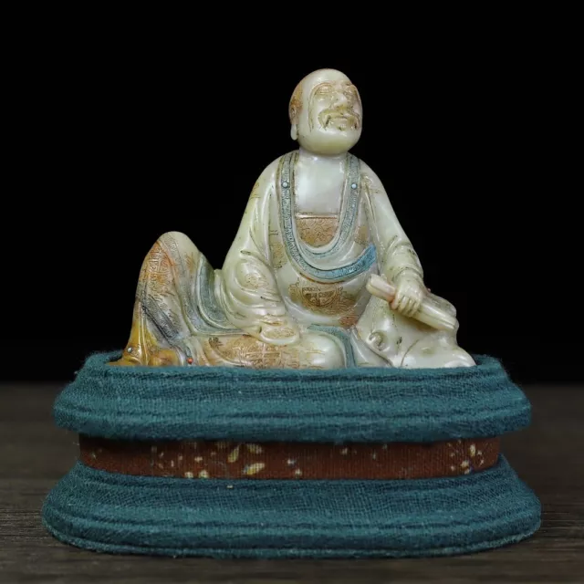 Chinese Exquisite Handmade Arhat Carving Shoushan Stone Statue
