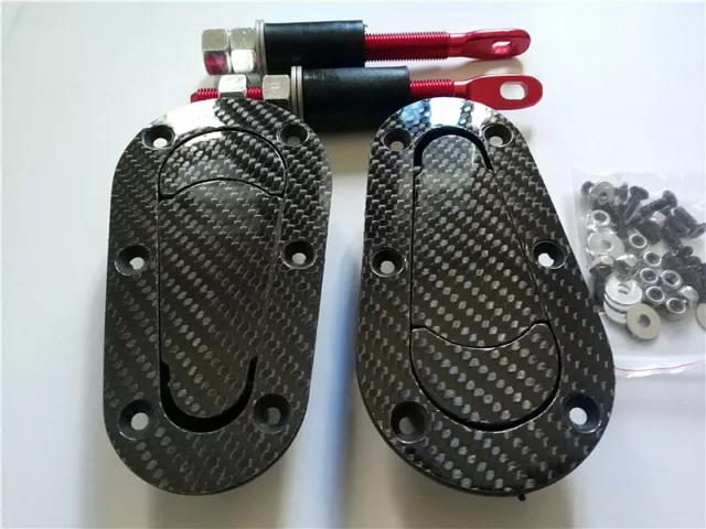 Carbon Fiber Racing Car Bonnet Plus Flush Mount Hood Latch Steel Pin Locking Kit