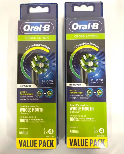 8 pcs Oral-B Crossaction Replacement Toothbrush Brush Heads USA 2x4 packs BLACK