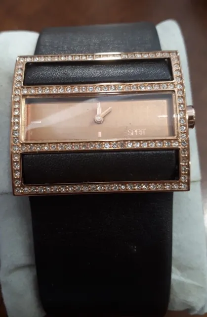 Esprit Uhr Damen Braun Leder Armbanduhr Rose Zirkonia Es103072003 2