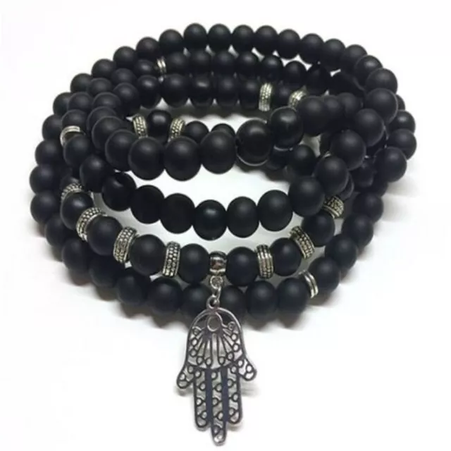 8mm Matte Obsidian Buddha 108 Bead Mala Necklace Buddhism Wrist Bracelet Pray