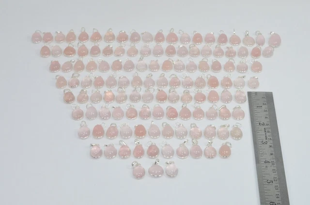 WHOLESALE 124PC 925 SOLID STERLING SILVER PINK ROSE QUARTZ PENDANT LOT r129