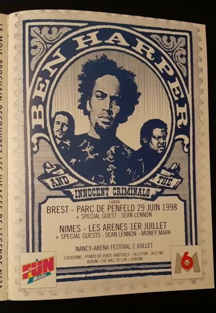 Publicité advert album concert advertising BEN HARPER 1998 tournée française