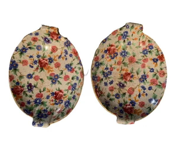 Royal Winton Old Cottage Chintz Small Oval Trinket Dishes(set Of 2)England