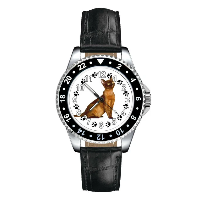 Burmese Kitten Cat Paw Mens Womens Unisex Leather Band Quartz Wrist Watch
