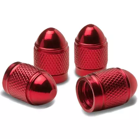 4 x Red Bullet Tyre Dust Caps for Car Bike BMX Valve stem Aluminium Metal UK