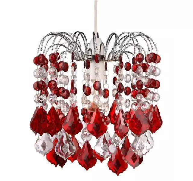 Red & Clear Hanging Acrylic Beaded Ceiling Lampshade  28cm