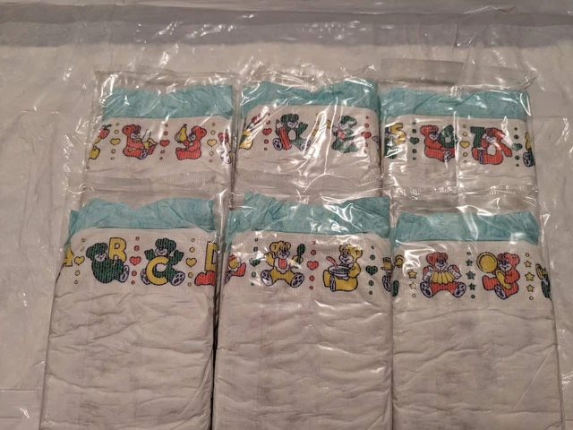 Lot de 6 Pampers PLASTIC BACKED  Sz Maxi Diapers Couches alte vintage vtg abdl