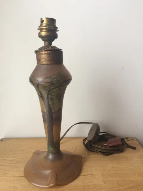 ancien pied de lampe art nouveau,  pâte de verre dépolie et peinte, signé Michel