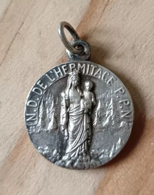 Rare Médaille Religieuse Ancienne ND De L Hermitage Marie Vierge St Christophe