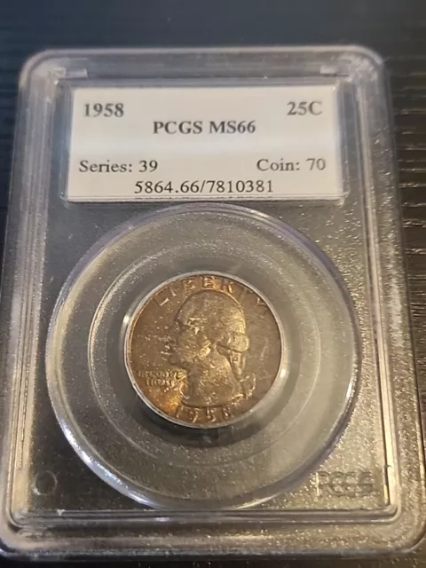 1958 - PCGS MS66 Silver Uncirculated Toned WASHINGTON QUARTER Free Shipping