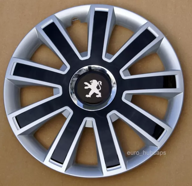 Silver/Black 15" wheel trims, Hub Caps, Covers to Peugeot Partner (Quantity 4)