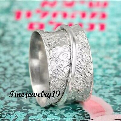 Solid 925 Sterling Silver Wide Band Spinner Ring Meditation Statement Ring FN22