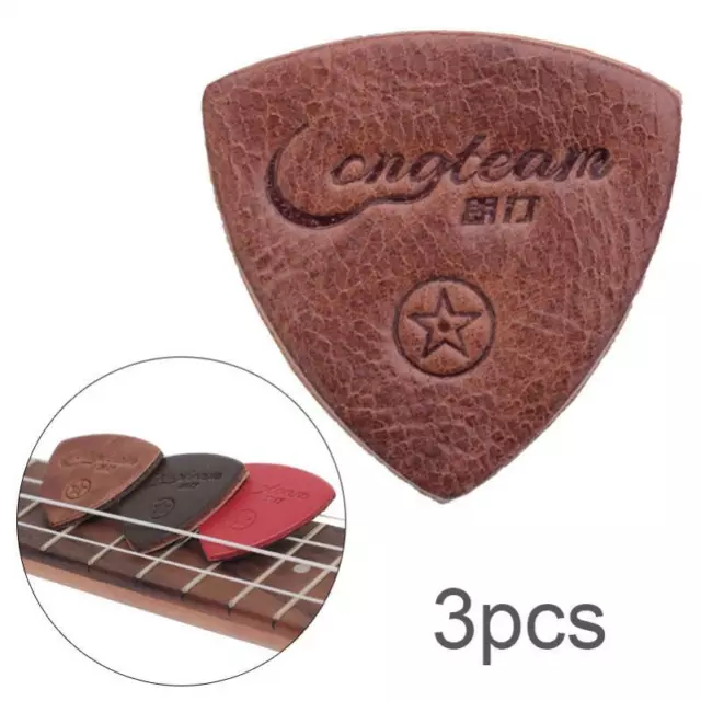 3pcs / lot 3mm Genuine Leather Ukulele Picks Colorful Cowhide Finger Thumb Pick