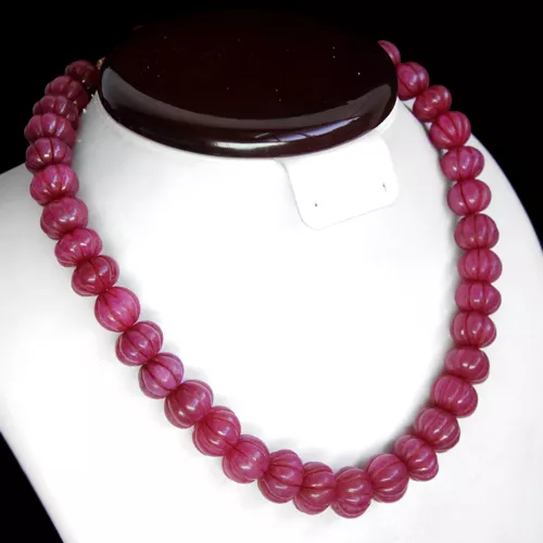 Best Quality Attractive 601.00 Cts Natural Enhanced Ruby Beads Necklace (Rs)