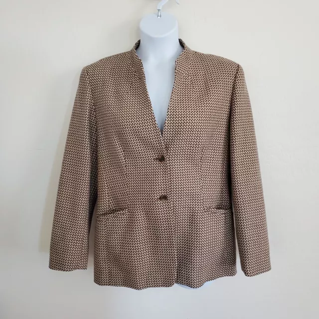 Talbots Womens Blazer Brown Tan 100% Wool Tweed Long Sleeve Two Button Size 16