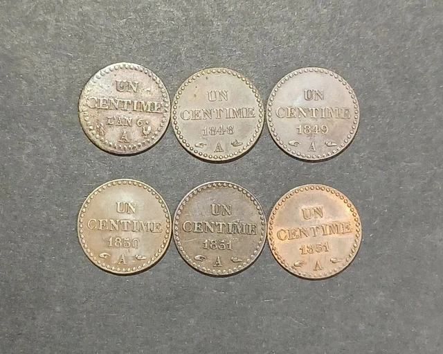 "188" Lot 6 Pièces de 1 centime DUPRE RARE (An 6) (1848A-1851A)
