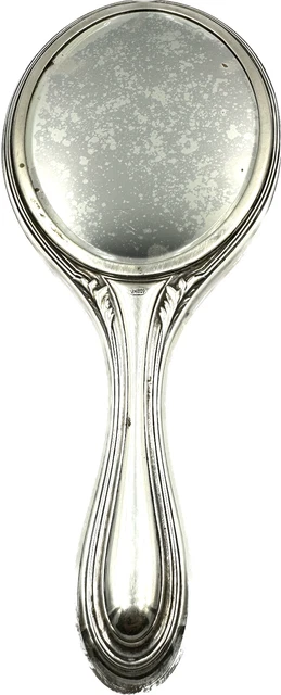 Specchio Ovale Con Manico Da Toletta Argento 800 Vintage Anni '40 Made In Italy