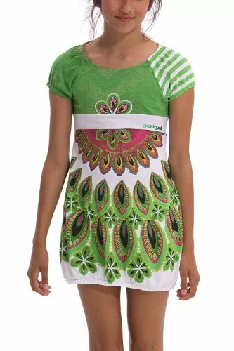 Desigual Bambine Ragazze Aranfa Motivo a Fiori Mini Abito Verde 9-10 Anno Nuovo