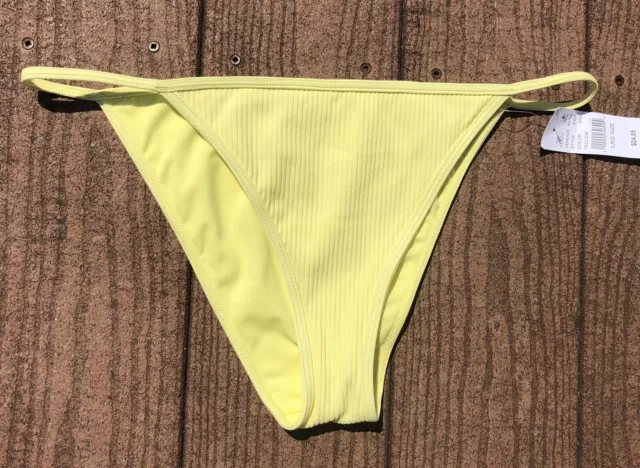 LA Hearts Pacsun Yellow Ribbed String Bikini Bottom Size L NWT