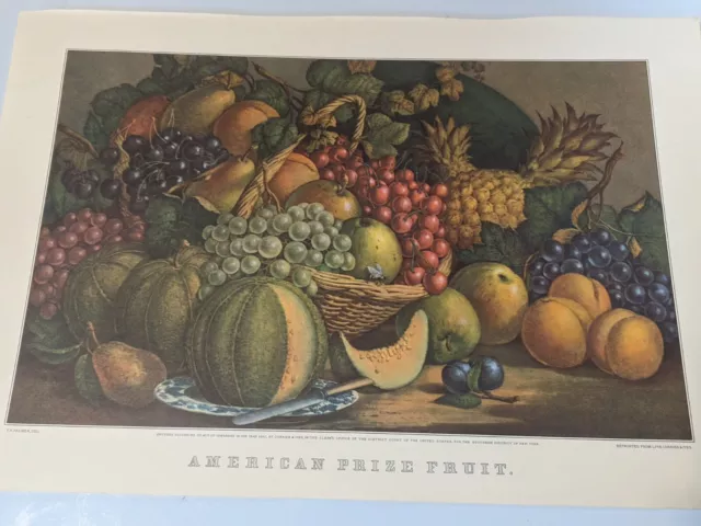 Currier & Ives American Prize Fruit Vintage 1960s Reprint 16" x 11"