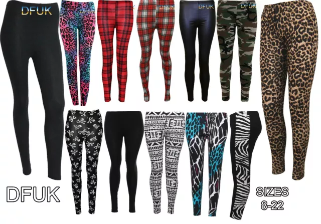 Nuovo DONNA Pantaloni Lunghezza Intera Multi Stampa Leggings Casual Taglia 8-22