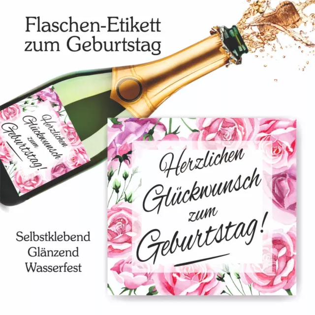 Aufkleber  Flaschenetikett Herzlichen Glückwunsch zum Geburtstag Rosa Rosen