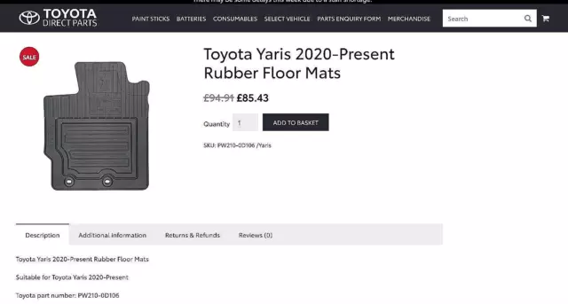 Genuine Toyota Yaris 2020-Present Quality Rubber Floor Mats PW210-0D106 BNWT