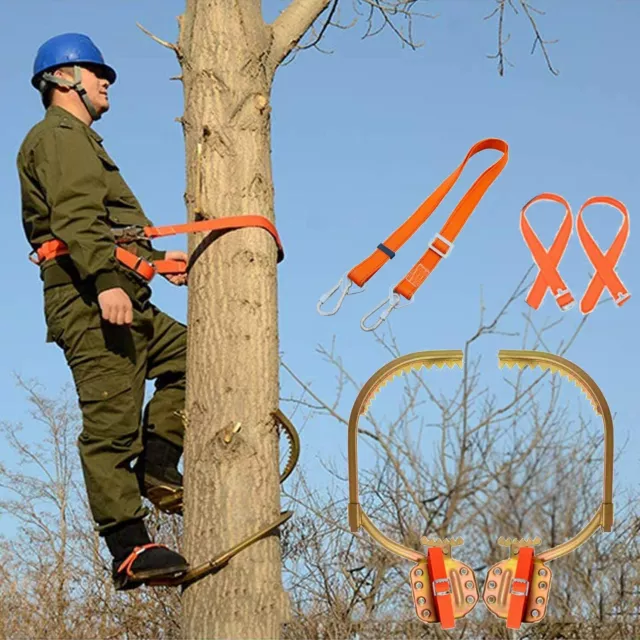 Tree Climbing Spikes with Safety Harness, Adjustable Belt & Wooden Foot Buckle 2