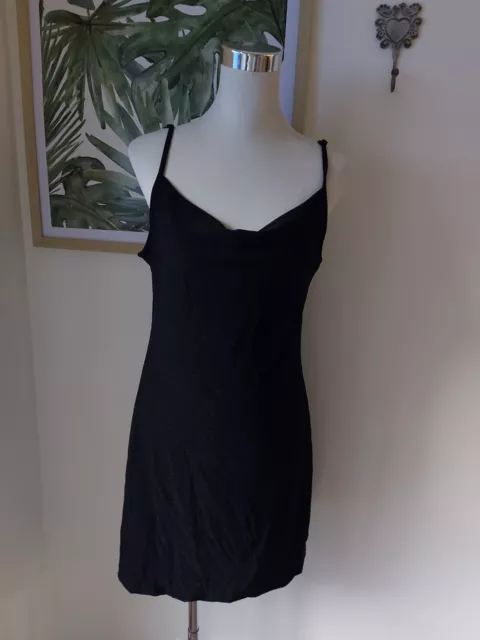 BNWT Cotton On LBD Little Black Dress M Sparkle Glitter Festival Waterfall Neck