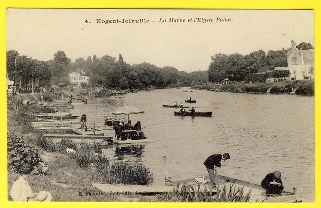 cpa 94 - NOGENT JOINVILLE La MARNE et l' ÉLYSÉE PALACE Ponton Pêcheurs barques