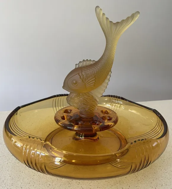 Vintage Amber Josef Inwald Fish Float Bowl Large Exc Cond