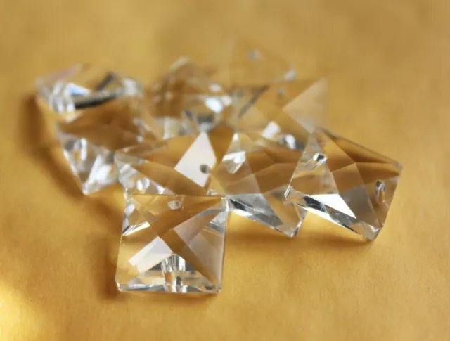 100PCS 2 Holes 14MM Glass Square Beads Crystal Prisms Chandelier Chain Parts