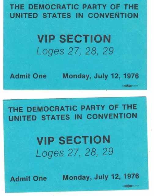 Lot of 2 Democratic Party Convention July 12 1976 VIP Section Loges 25, 28, 29