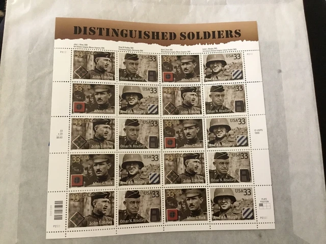 Postage Stamps "Distinguished Soldiers" complete sheet of twenty - 2005 USPS