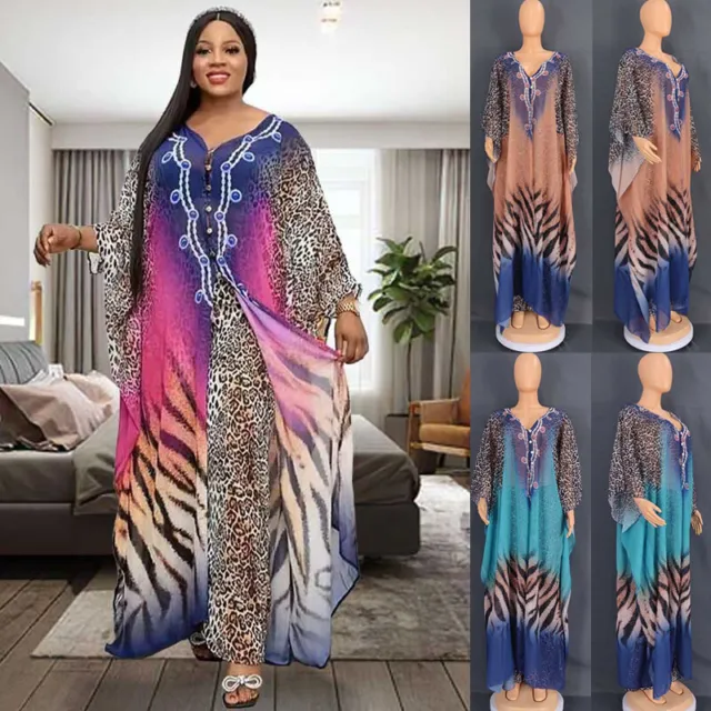 Set maxi pantaloni abito stampa leopardata africana dashiki set donna abaya abito caftano 12
