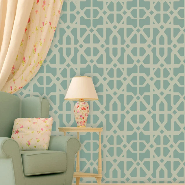 Allover Geometric Wall Stencil Katrina, Trellis stencil for wall accent decor