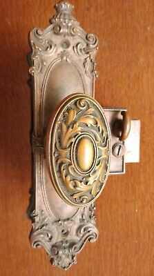 Antique Victorian Bronze Ornate Mono Lock Set, Doorknobs & Striker, Pat 1899