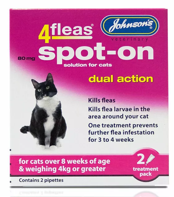 Tratamiento De Pulgas De Doble Acción Johnsons 4 Pulgas Para Gatos 4Kg+ Mata Larvas