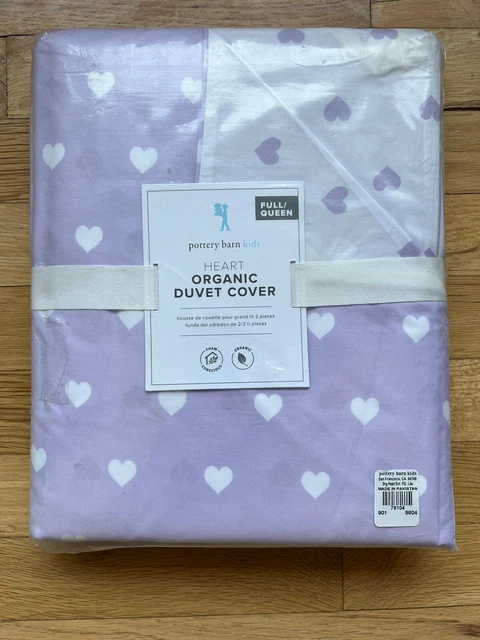 NUEVO edredón completo/reina lavanda/blanco algodón orgánico corazón cerámica granero para niños