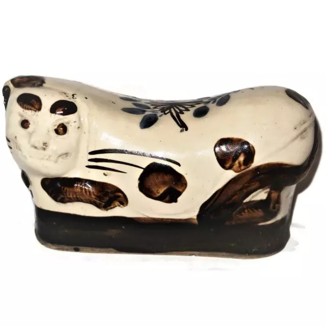 Antique Chinese Cizhou Ware Porcelain Cat Pillow Head Rest Figurine, 10"