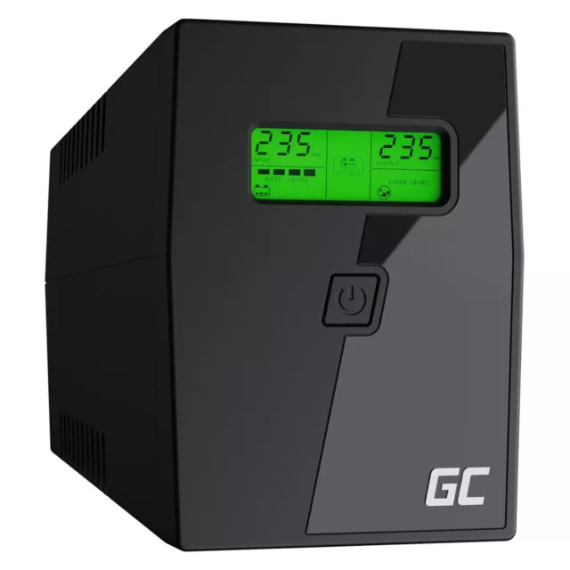 GREEN CELL UPS/USV (600VA/360W, 2x Schuko, AVR, LCD) STROMAUSFALLSCHUTZ Schwarz