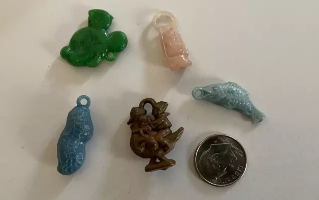 Vintage 1950's Red Letter Day School Charms Mickey Mouse Mother Goose Peanut