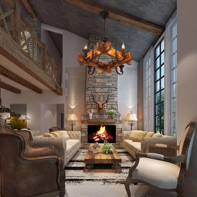 Farmhouse Ceiling Pendant 4-Light Fixture Rustic Distressed Beam Hanging Lamp *1